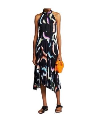 NWT AL.C. Black High-Low Halter Dress with Multicolor Print
